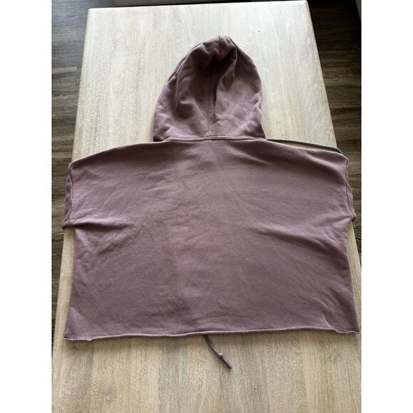 Alo Yoga Box Crop Hoodie Raw Hem in Smoky Quartz Terry Cloth Size Small - Picture 7 of 8